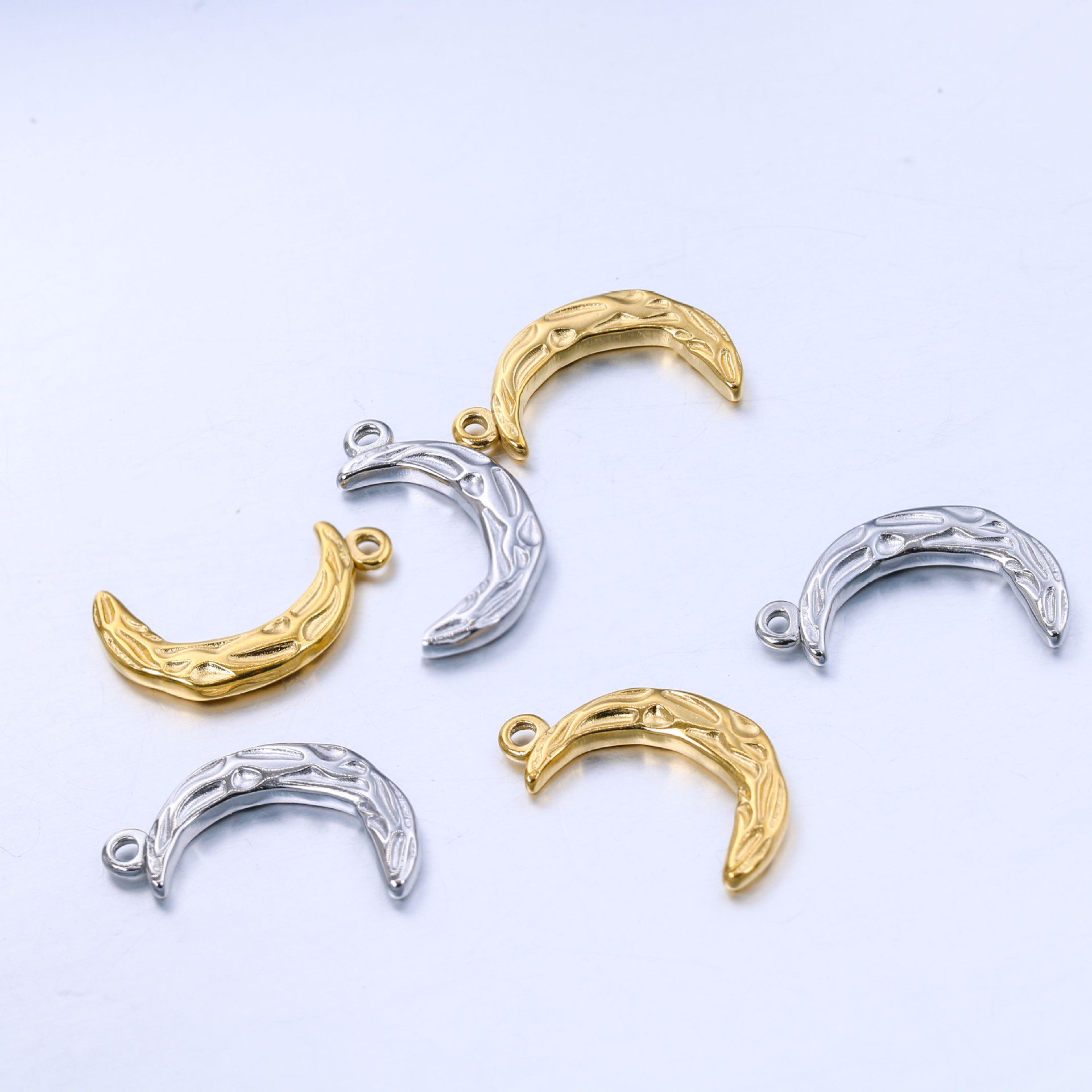 3 Teile/los Edelstahl Crescent Charms Unregelmäßige Faltige Mond Anhänger DIY Halskette Armband Schmuck Handwerk Machen Zubehör – Detail 7