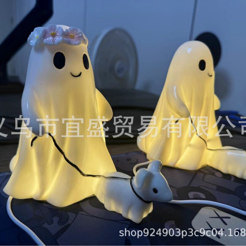 国境を越えた新型ハロウィーン幽霊が犬を散歩するUSB照明夜光小夜灯ledランプのデザイン家の明かりの置物|undefined