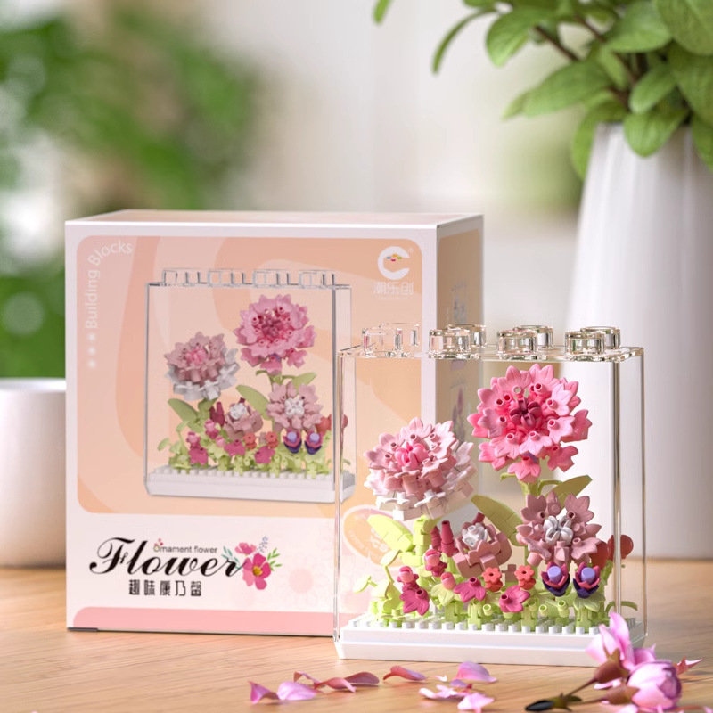 Caja de flores compatible con palabras clave de alta rosa bloques de construcción buquete de flores inmortales juguetes de ensamblaje ornamentos hechos a mano regalos de Año Nuevo