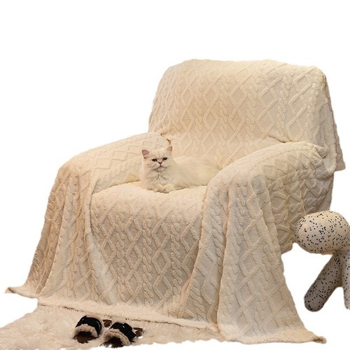 Ins Cream Style Single Sofa Cover Pillowcase High-End Sofa Cushion Winter Plush Full Cover Sofa Suit Blanket