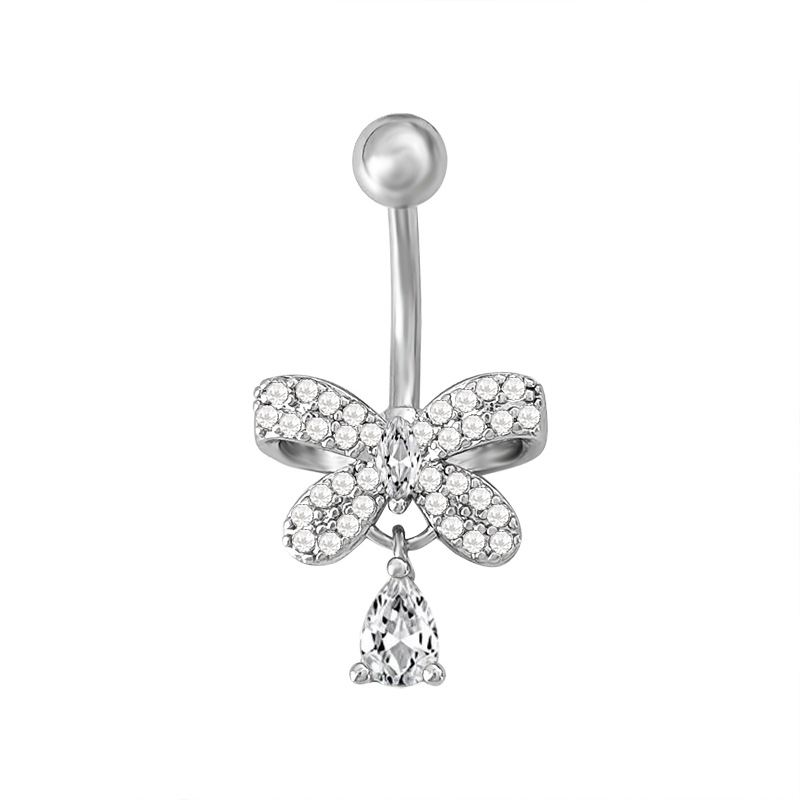 Zircon Inlay Navel Ring Piercing For Women Elegant Belly Jewellery_voghion.com