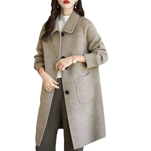 Women's Wool Coat 2025 Autumn/Winter Thickened Korean Style Fitted Medium-Length Woolen Overcoat for Petite Figures