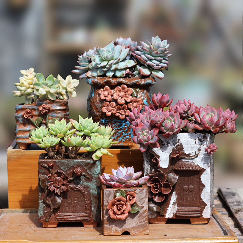 New Hand-Kneaded Flower Maifanite Flower Pot Stoneware Breathable Old Pile Pot House Large Mage Pot Creative Pastoral Desktop