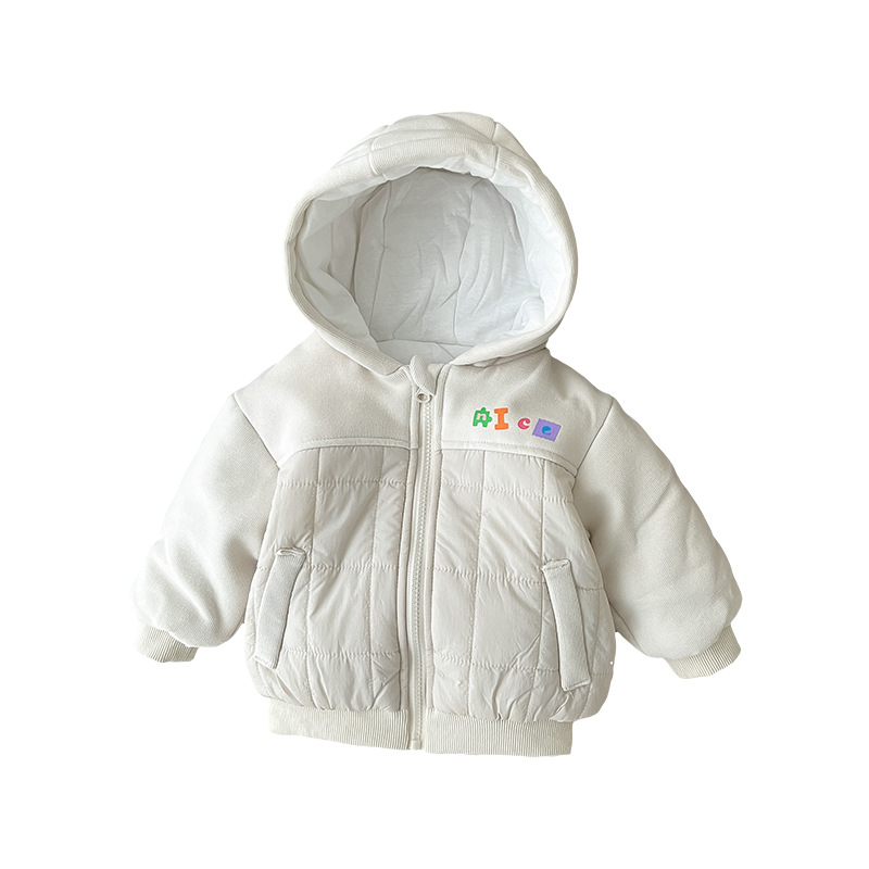 Versión coreana del nuevo bebé de invierno, estilo occidental, letras de colores de dibujos animados, gruesas, cálidas y cómodas, abrigo de bebé suave, abrigo de algodón