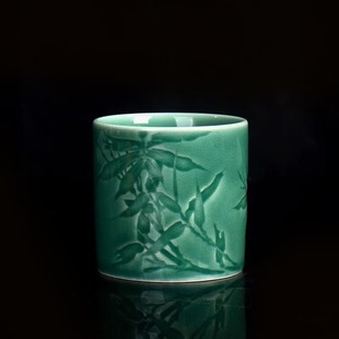 Celadon Underglaze Shadow Carving Tea Tasting Cup Handmade Ceramic Kung Fu Tea Set Tea Cup Chinese Antique Master Cup