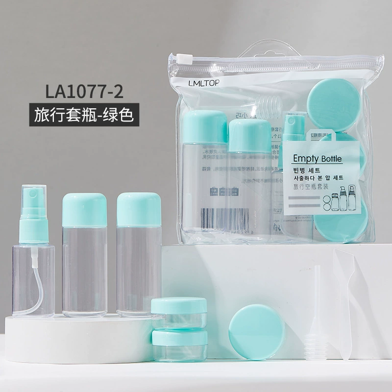 Travel Bottle Set Lameila, 8-Piece Empty Toiletry Kit with Sprayer & Cream Jar, 45/35/10 ml