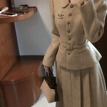 法式千金名媛小香风西装外套秋冬新款高腰显瘦百褶半身裙两件套女