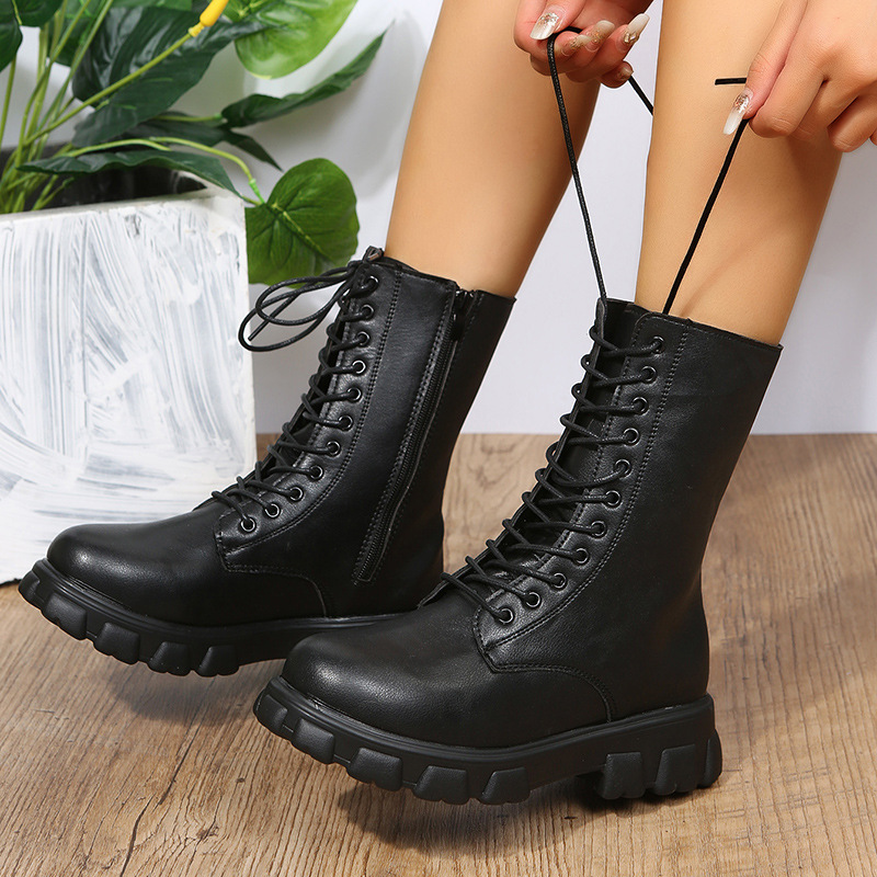 Large size spring and autumn new boots women round thick sole fashion boots British wind motorcycle boots women_voghion.com