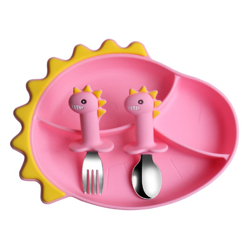 Venta caliente transfronteriza Placa de silicona bebé de calidad alimentaria lechón tazón compartimiento integrado traje de vajilla para niños al por mayor
