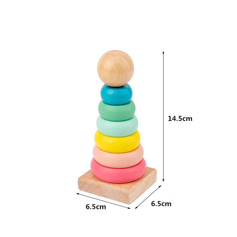 Pila de madera Dile para bebés y niños pequeños Educación temprana para bebés Juguetes de inteligencia útiles Cubierta de capas de arco iris Cubierta de torre Columna de anillo