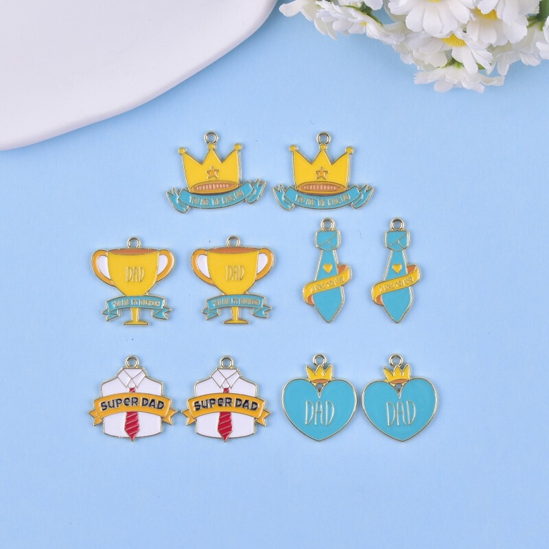 Father's Day Super Father Tie Trophy Crown Alloy Drop Pendant Earrings Necklace Accessories Pendant DIY Hand Father's Day Super Father Tie Trophy Crown Alloy Drop Pendant Earrings Necklace Accessories Pendant DIY Hand