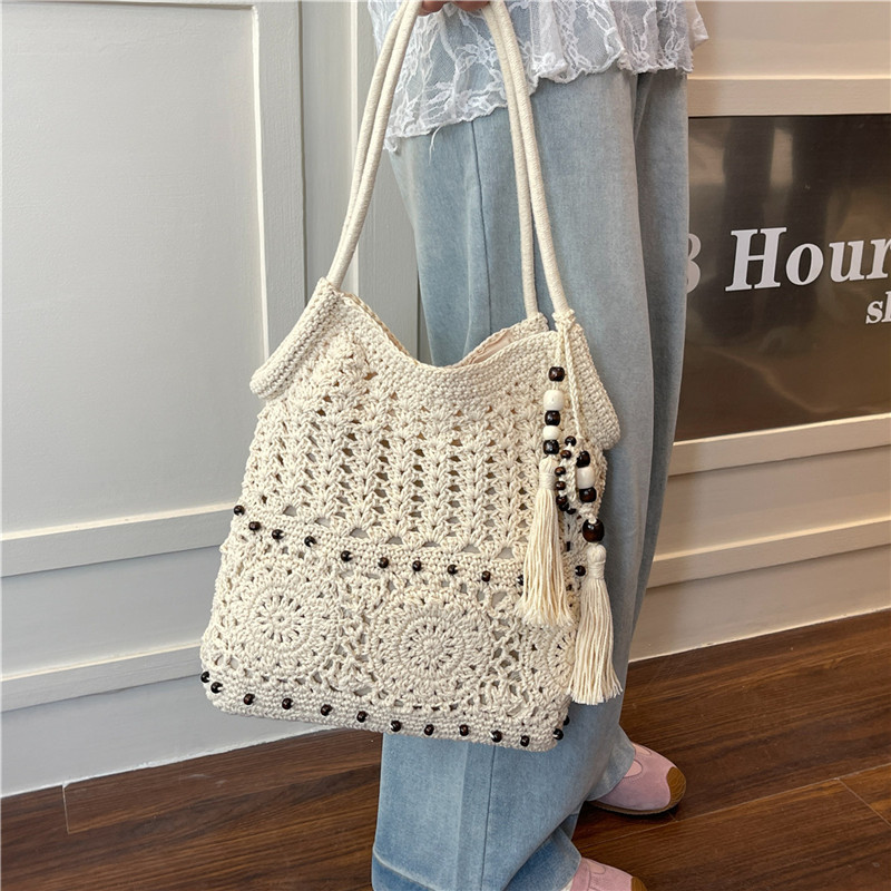 高级感大容量腋下包新中式针织托特包海边度假风编织包田园沙滩包