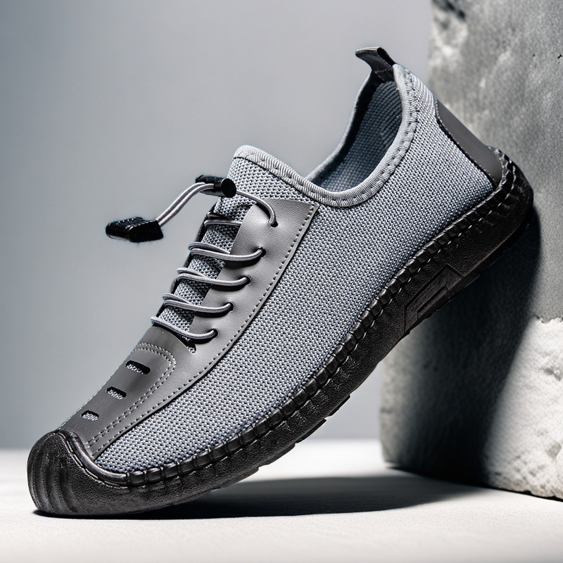 2025 verano nuevo estilo zapatos casuales de suela blanda para hombre zapatos de papá de mediana edad suela de tendón de vaca zapatos de malla tejidos transpirables perezosos