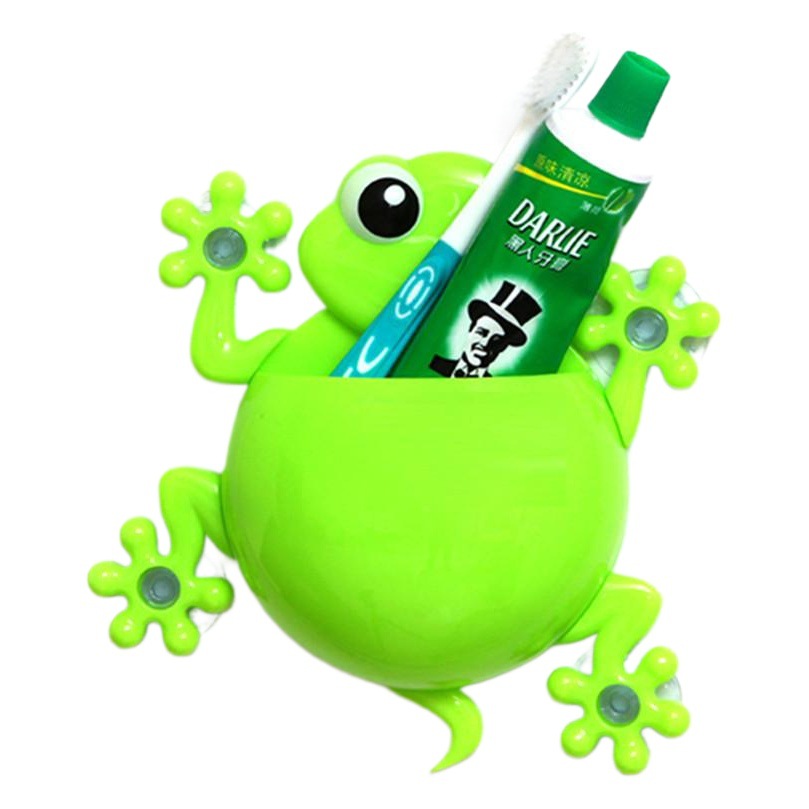 Oferta especial de dibujos animados Rana pasta de dientes cepillo de dientes titular de la ventosa montado en la pared sin fisuras ponche-libre baño rack al por mayor