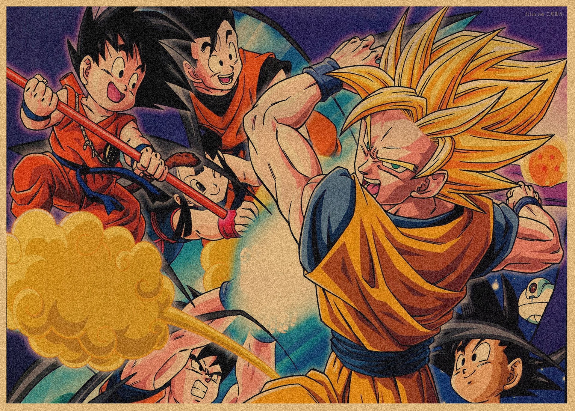 日本式アニメ七龍珠アラレ復古クラフト紙ポスター鳥山明装飾画孫悟空壁画316