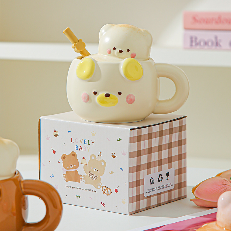 Regalo de cumpleaños para chicas adorables osos tazas de café de agua de alto valor de cerámica regalo de mano