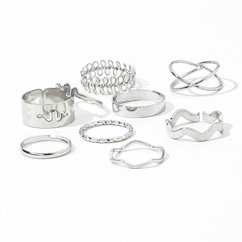 2022 New Fashion Simple Snake Pattern Leaf Glossy Knuckle Ring 9 Pieces