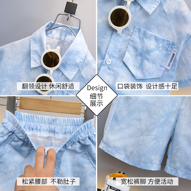 7197 Traje fresco y guapo de manga corta de verano para niños 2025 Nuevo estilo Camisa de moda de verano para niños Ropa de bebé Verano