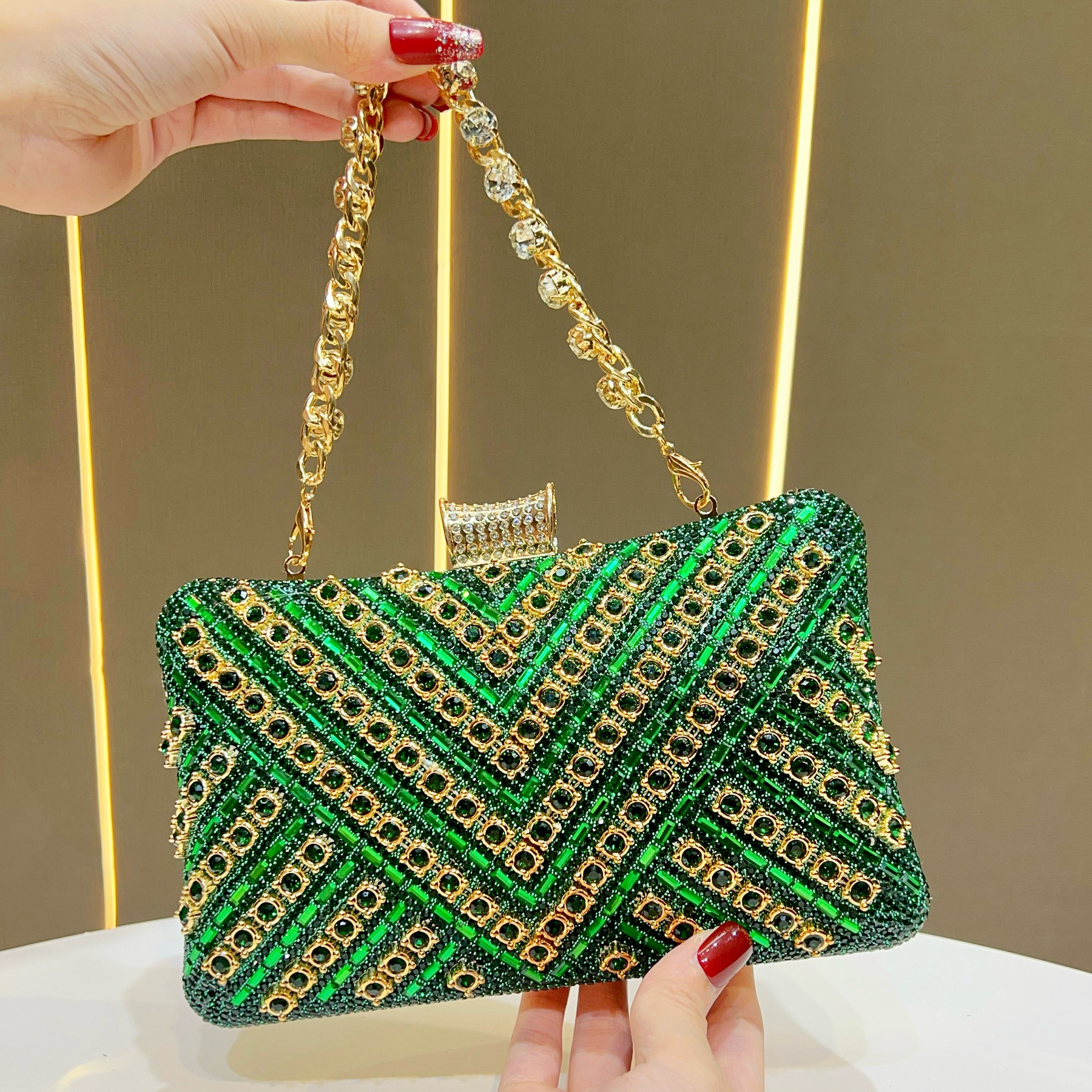 Bolso de mensajero de hombro para fiesta de mujer personalizado, bolso de almacenamiento, bolso de mano exquisito para banquete de bodas, bolso de cena de diamantes completos