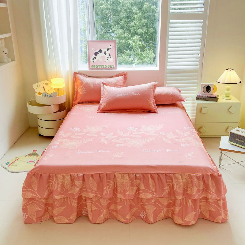 Máscara de cama Simmons transfronteriza, algodón de aloe vera, falda de cama de encaje bilateral de una sola pieza, cubierta de cama de princesa coreana, fábrica al por mayor