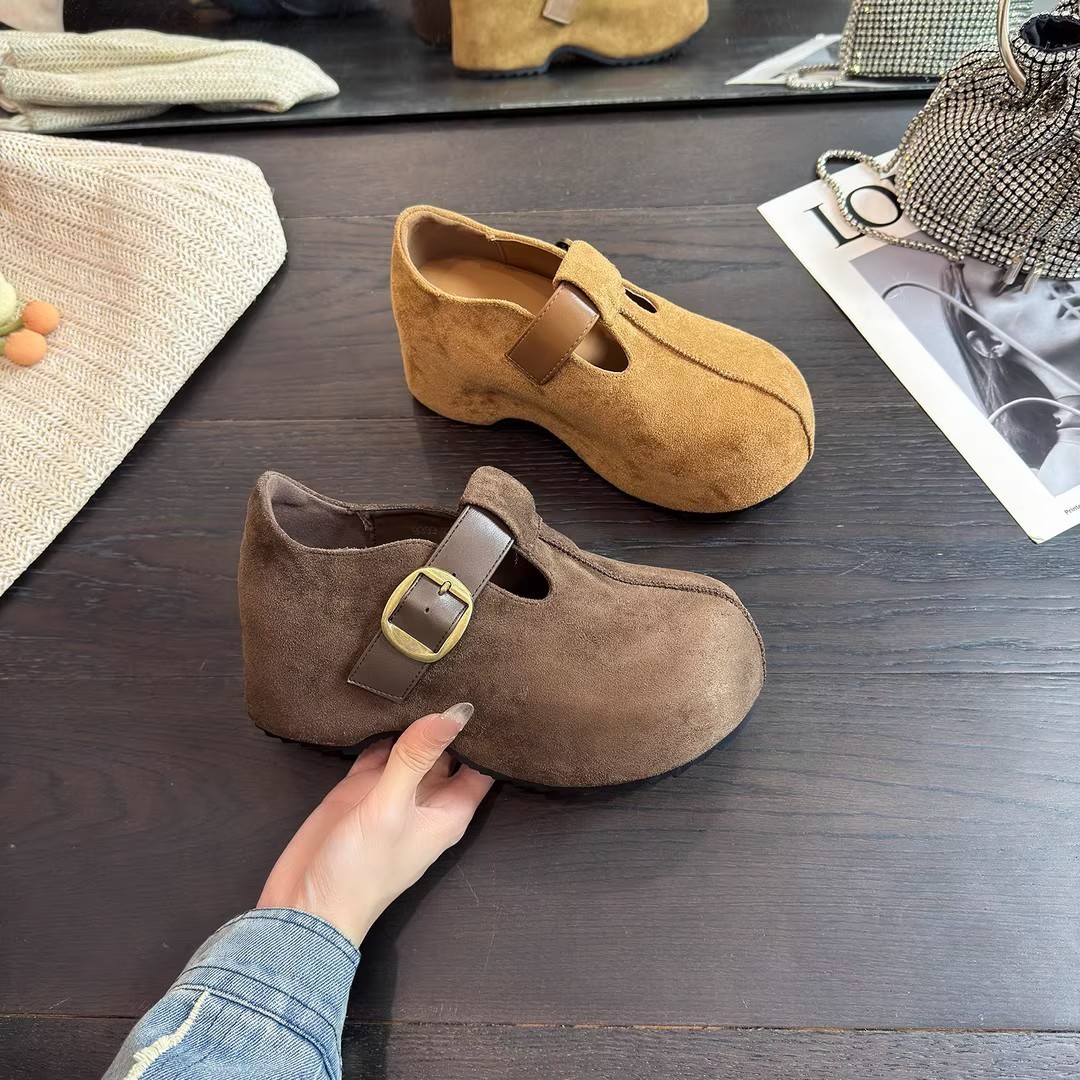Zapatos retro de piel de vaca esmerizada Bocken para mujeres 2026 nuevos zapatos casuales transpirables de un pie zapatos de mujer