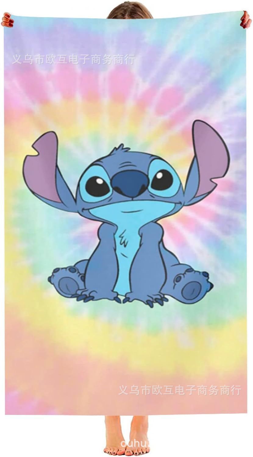 TEMU nueva toalla de playa estampada Stitch de gran tamaño toalla de baño para niños toalla de baño toalla de microfibra