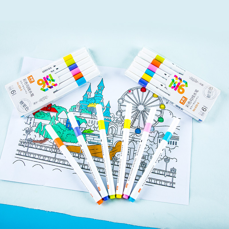 Papelería creativa 835-6 mano cuenta gancho pluma agua-basada DIY mano cuenta aprendizaje clave marca marcador 6 colores traje