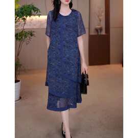 大码女装时尚减龄气质印花连衣裙2026夏季新款显瘦妈妈裙子仙女裙