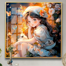 蝴蝶美少女绣钻石画新款客厅卧室精准印花满绣自己绣【非成品】