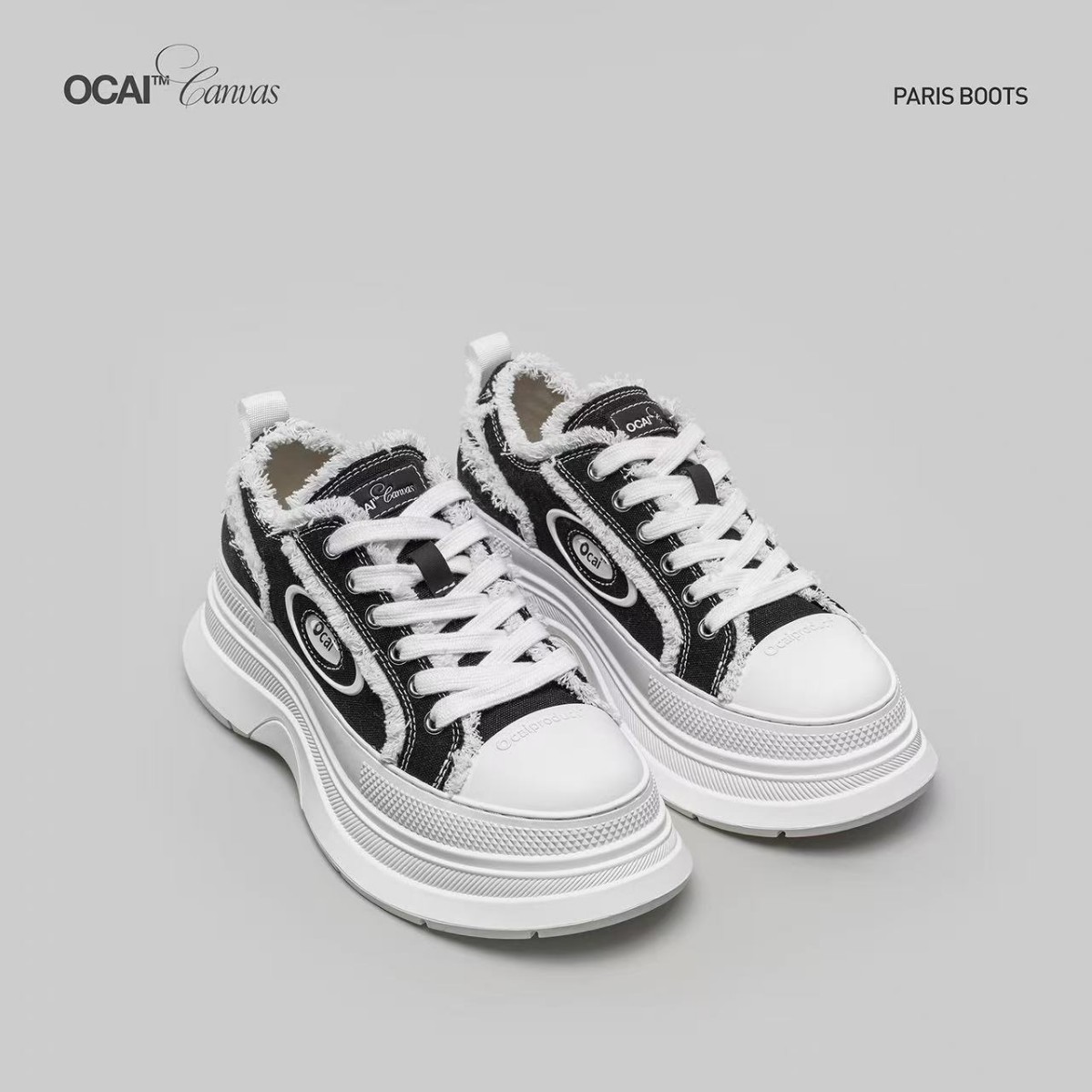 Women's Grey Platform Canvas Shoes Left Bank Retro High End Feel Casual Frayed Edge Boots With Height Increase_voghion.com
