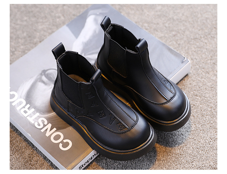 Bottes Martin en cuir à semelle souple pour fille et garçon, bottes simples noires, Style britannique, à la mode, courtes, nouvelle collection automne 2023_voghion.com