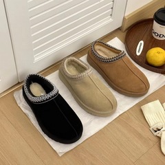 Tazz民族風編み厚い底雪地靴女性毛皮一体綿靴スリッパ牛革ウールベルベット滑り止め