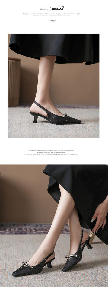 Sandal nữ bít mũi hở gót chất liệu satin đính đá, gót vuông thấp 3–6 cm — Màu be, Màu hồng nhạt, màu đen chi tiết 11