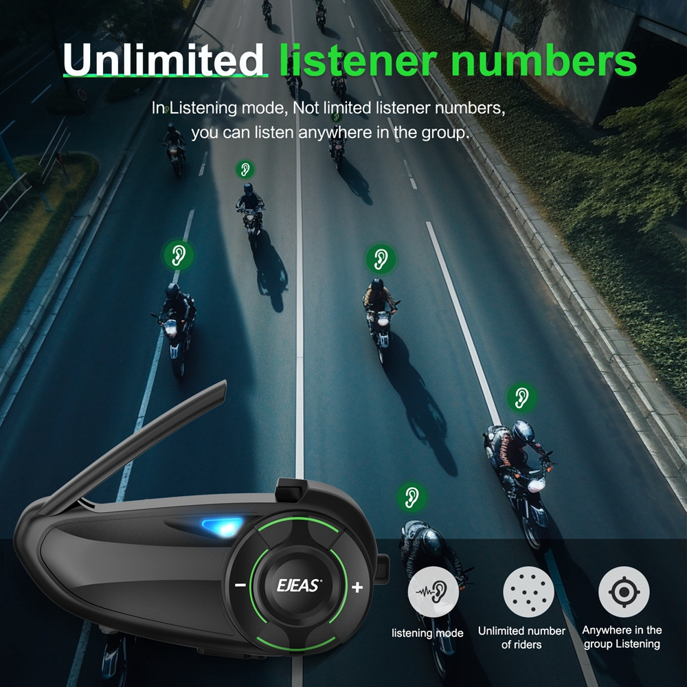 Ejeas Cross-Border Motorcycle Helmet Bluetooth Headset Export Intercom for 1000.6m People Ip67 Waterproof Q8