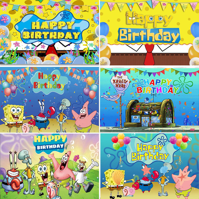 Spongebob Theme Birthday Banner Background Cloth Spongebob Birthday Party Decoration Supplies Photo Background Cross
