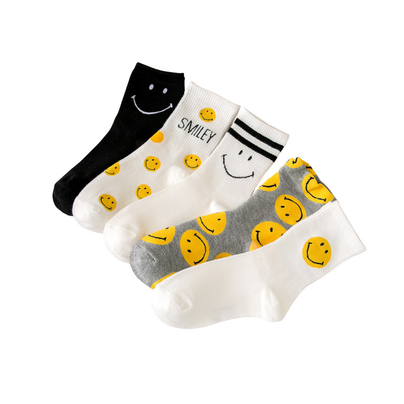 Calcetines de cara sonriente calcetines de algodón de primavera y otoño para mujer calcetines de media pantorrilla estilo preppy a rayas de moda largos calcetines de algodón deportivos de otoño medias