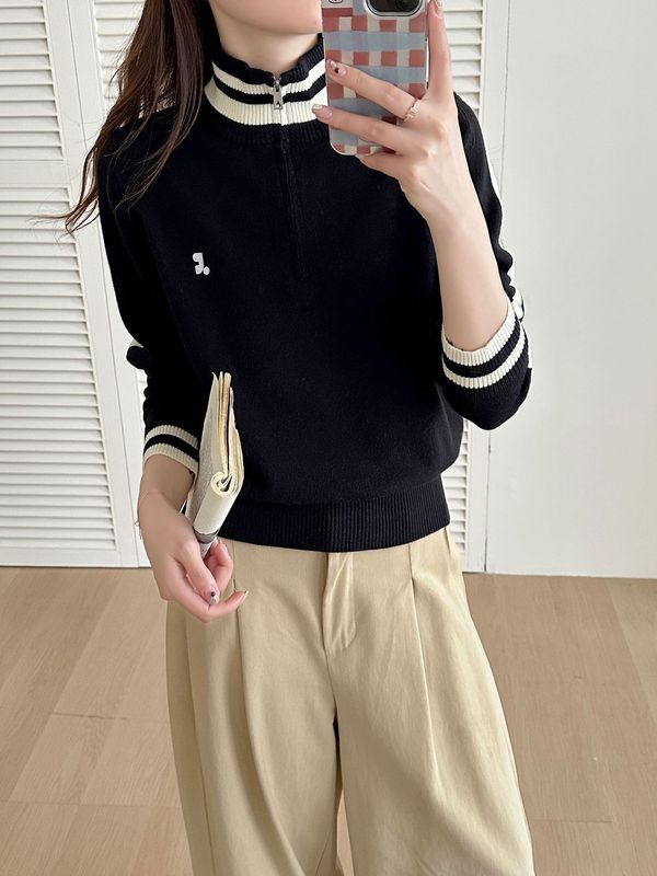 秋季新款复古高领拉链设计感小众毛衣宽松休闲长袖上衣女装针织衫|undefined