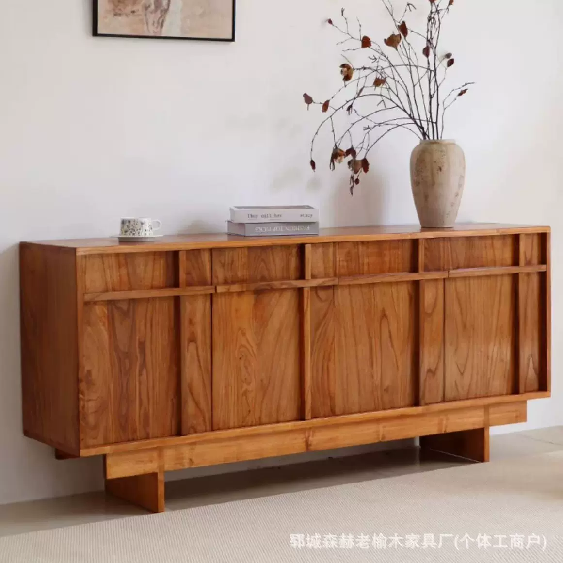中古风餐边柜靠墙一体家用岩板储物柜客厅厨房骨骼线收纳柜茶水柜