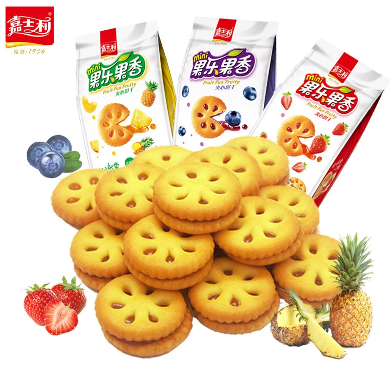 Кэшли Фруктовое сэндвич-печенье 85 г со вкусом клубники Мини-сэндвич-сетка Красное маленькое круглое печенье