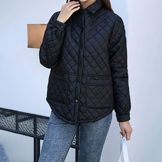跨境外贸2026年新款菱格外套女春秋时尚棉服外套轻薄休闲女士棉衣