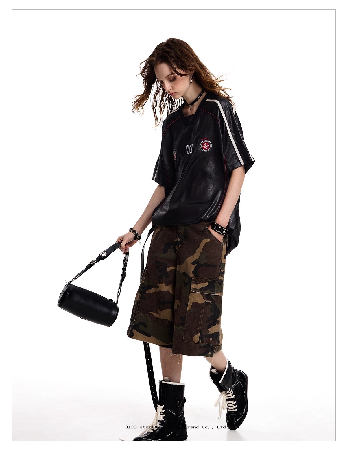 American-style Sports Short-sleeve T-shirt For Men Women, Loose And Breathable, Summer PU Leather Patchwork Hip-hop_viptrois.com