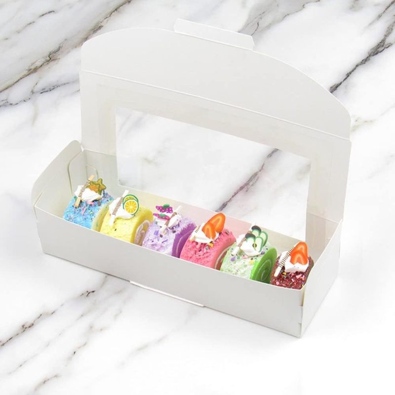 窓付きパン、ペストリー、ビスケット、クッキーボックス、ケーキショップ、スナック包装箱、白いカード長方形包装箱、クロスボーダー|undefined