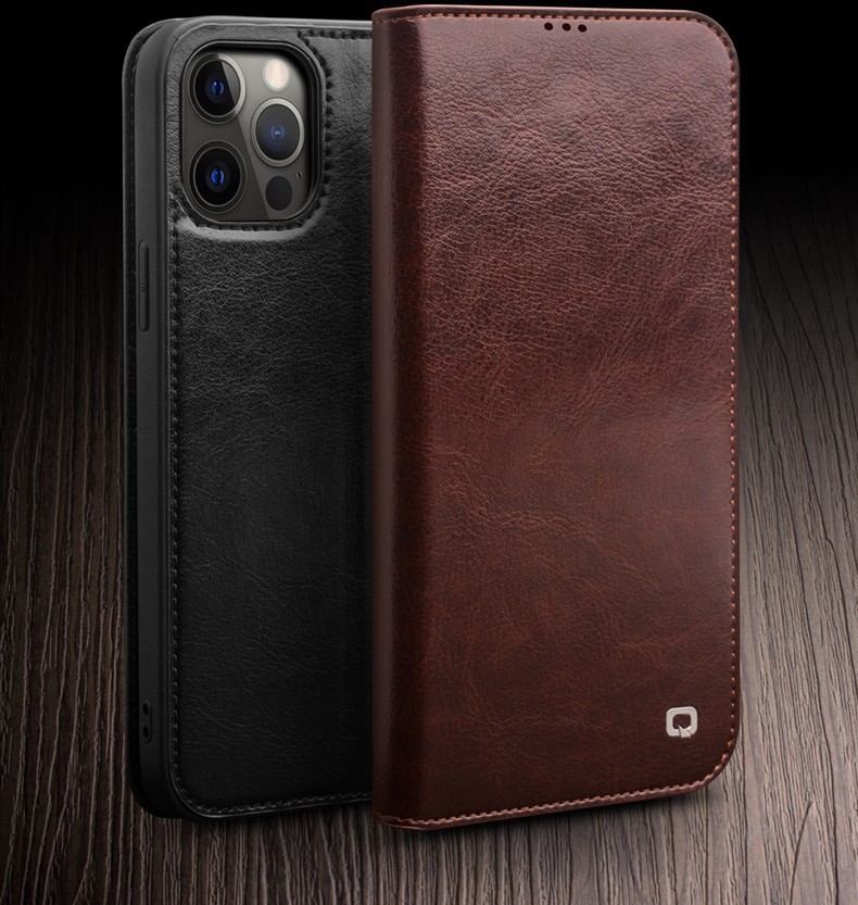 Ốp lưng da thật gập bảo vệ thẻ cho iPhone 12 Pro Max / 12 mini — IPhone12 mini 5,4 inch màu nâu cổ điển, IPhone12 mini 5,4 inch màu đen cổ điển, IPhone12 Pro 6,1 inch màu nâu cổ điển, IPhone12 Pro 6,1 inch màu đen cổ điển chi tiết 10