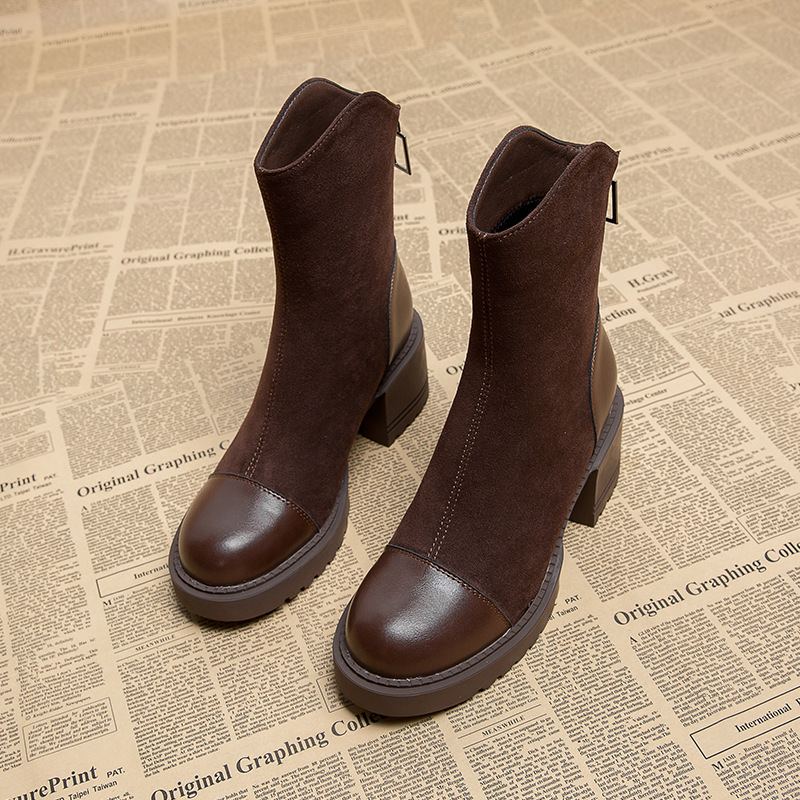 2025 Spring, Autumn and Winter New Martin Boots Brown Coffee Color Early Autumn High Heel Women's Shoes Small Women's Short Boots