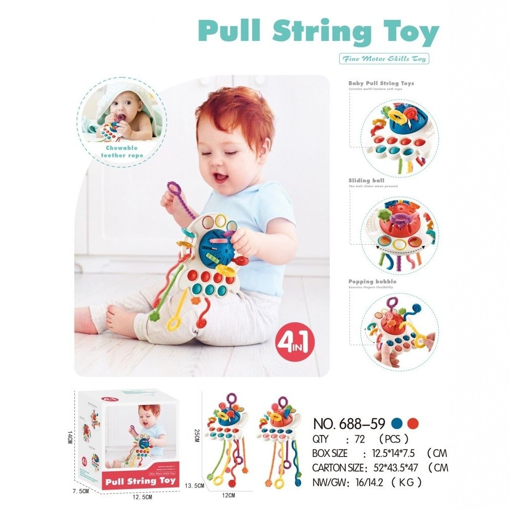 Cross-border octopus pull-and-play toy, suitable for babies aged 0-1 year, designed for grasping and chewing, and for developing hand-eye coordination