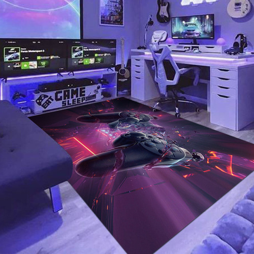 Cross-border new neon game console carpet cartoon video game handle e-sports game room decorative floor mat full carpet