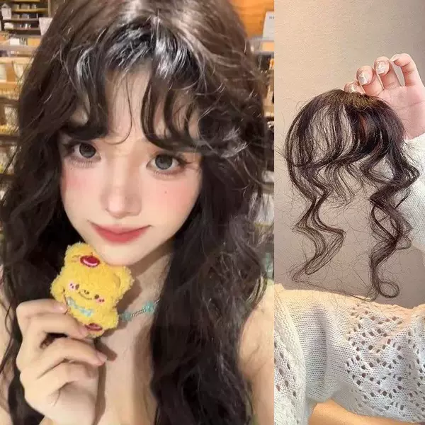 Wool Curly Bangs Hairpiece, New Style Wig with Airy Bangs, Natural Invisible Playful Bangs Patch
