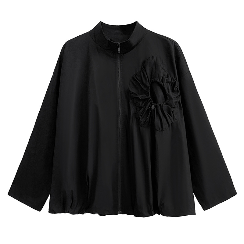 Yamamoto yaosi plisado flor tridimensional abrigo corto Otoño de las mujeres Nuevo diseño de nicho suelto cremallera cardigan trench Coat
