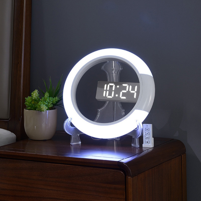 LED鏡面透かし彫り掛け時計多機能クリエイティブ時計家庭用リビングルームのベッドの夜の光調節可能な目覚まし時計|undefined
