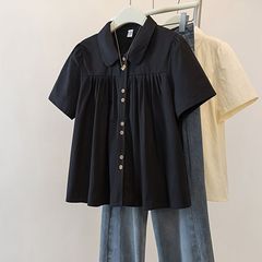 大きいサイズの女性のフレンチ半袖シャツ夏 2025 ミリメートル新しいスリムで少し太いカバーアップトップショートスタイル